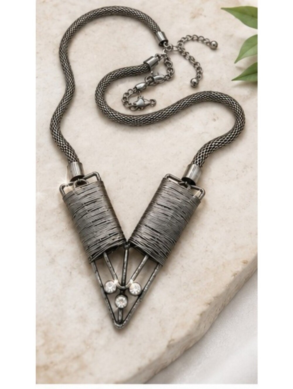 DaVinci Geometric Necklace Earrings Set Gunmetal Wire Wrap Statement Jewelry NWT - Picture 2 of 10